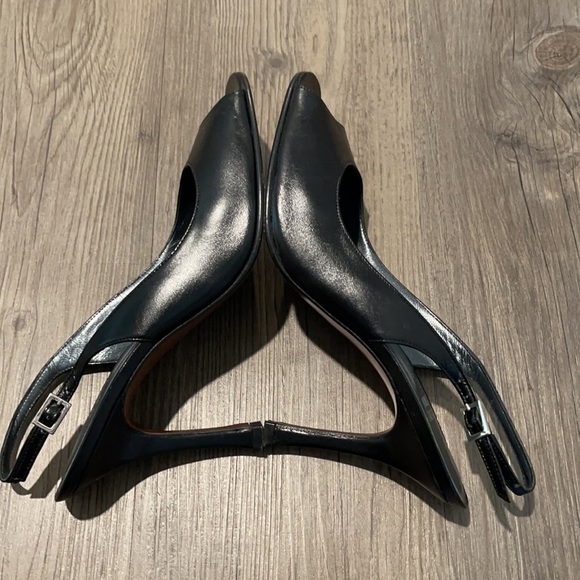 Stuart Weitzman Black Leather Open Toe Slingback - Picture 8 of 9